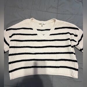 Self Esteem Cream V-Neck Sweater with Black Stripes
